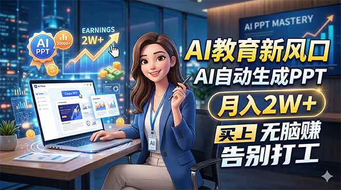 AI教育新机遇：AI自动生成PPT，月入2W+，轻松赚钱，告别打工生活-资源项目网