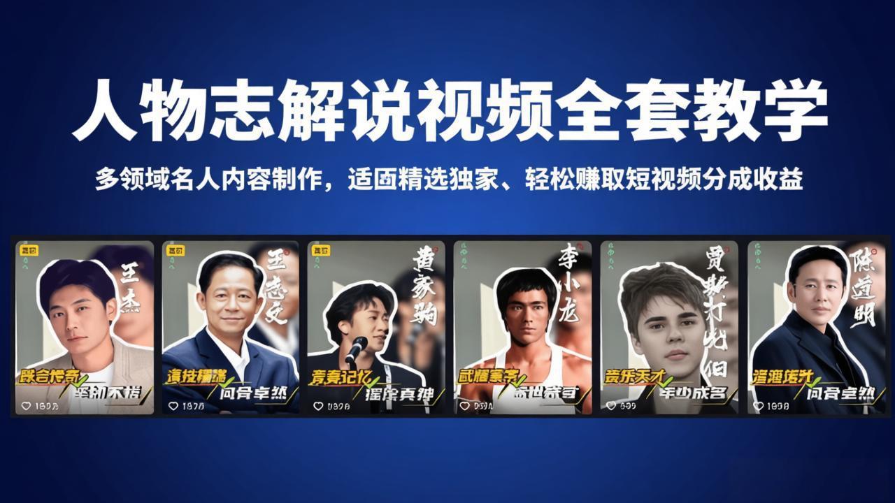 人物志解说视频教程，多领域名人内容制作，轻松赚取短视频分成收益-资源项目网