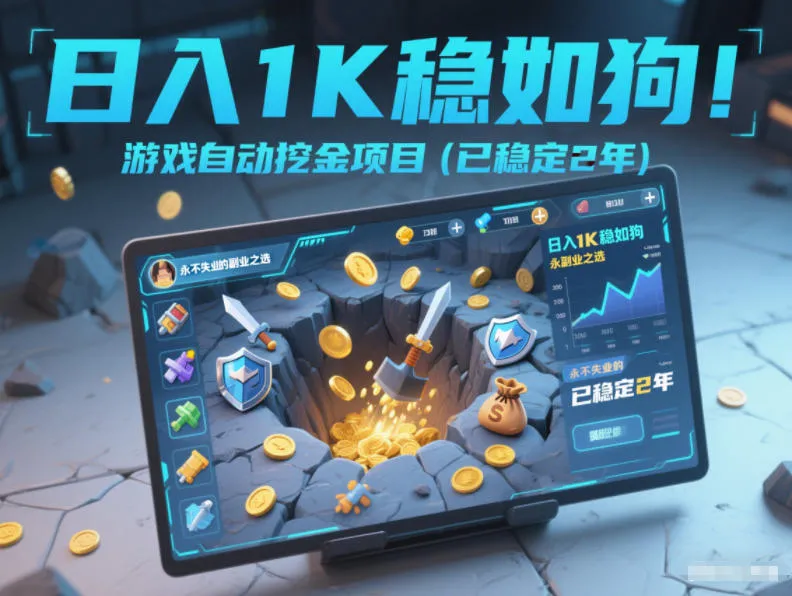 日入1K稳定项目揭秘：游戏自动挖金，2年经验，永不失业的副业选择-资源项目网