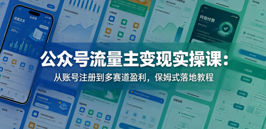 公众号流量主变现实操课：从账号注册到多赛道盈利，保姆式教程-资源项目网