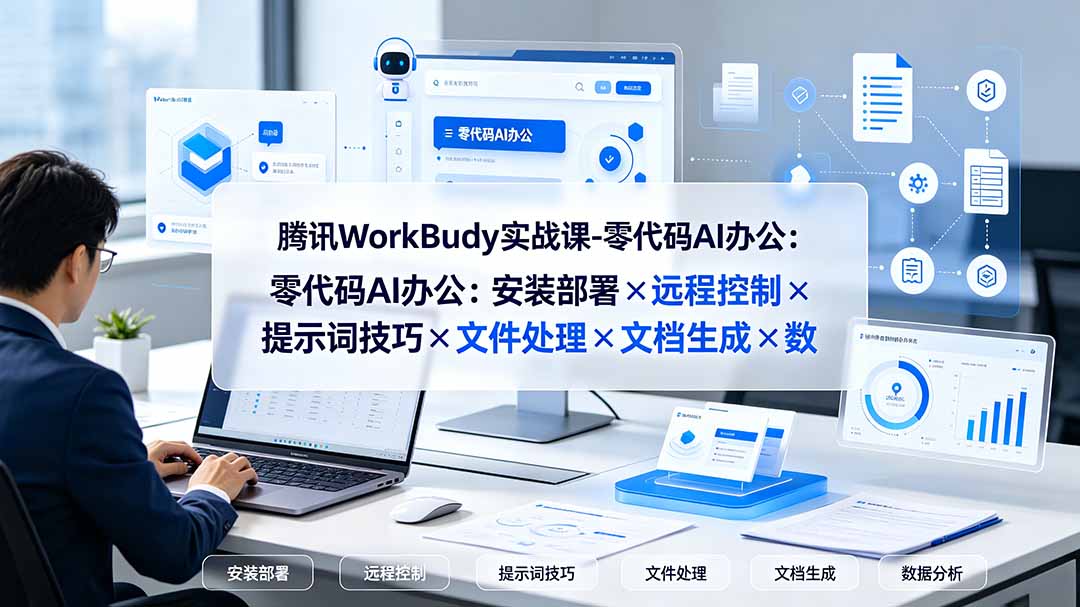 腾讯WorkBuddy实战课程：零代码AI办公技能培训，包括安装部署、远程控制、提示词技巧、文件处理、文档生成及数据分析-资源项目网