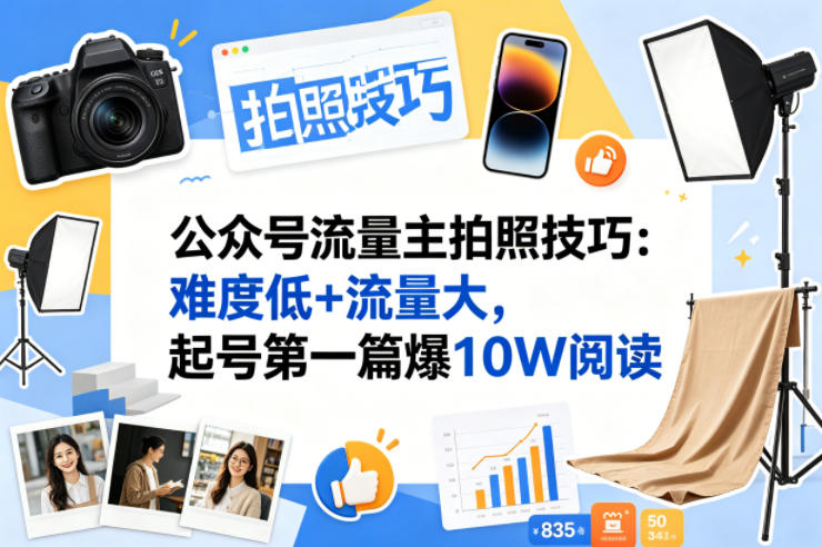 公众号流量主拍照技巧：低难度高流量，起号首篇10万阅读爆红-资源项目网