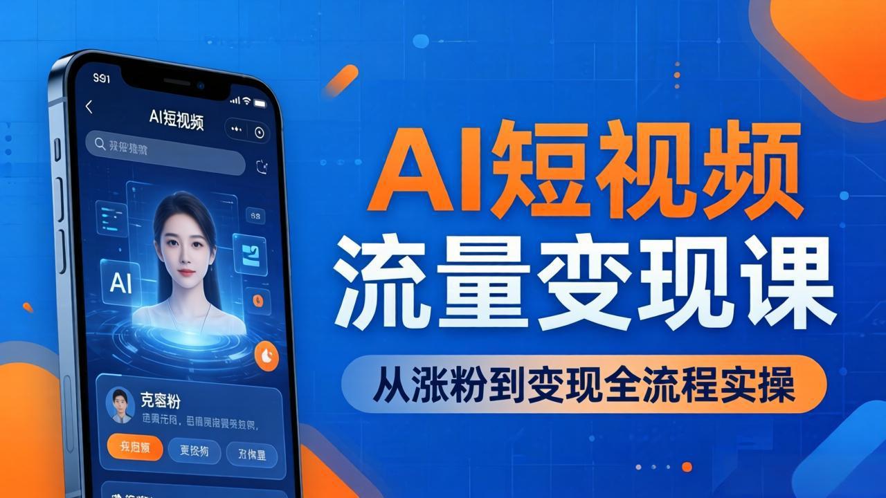AI短视频流量变现实战课：一部手机玩转数字人克隆与爆款制作，从涨粉到变现全流程实操-资源项目网