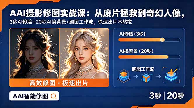 AI摄影修图实战课：3秒AI修脸+20秒换背景，快速出片教程，无需熬夜-资源项目网