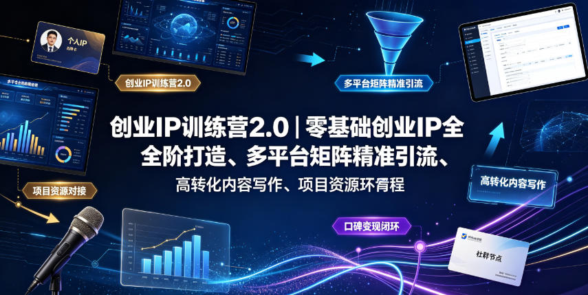 创业IP训练营2.0：零基础打造、多平台引流、高转化内容创作、资源对接与口碑变现课程-资源项目网