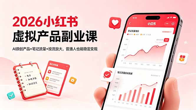 2026小红书虚拟产品副业课:AI原创产品、笔记流量与投流放大,普通人稳定变现指南-资源项目网