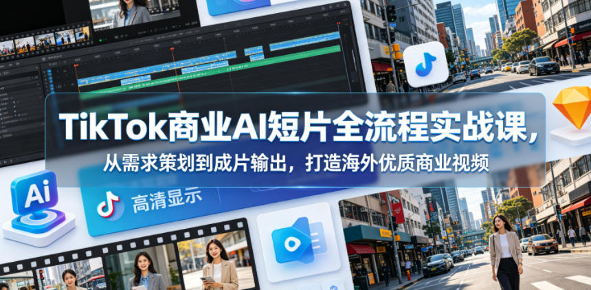 TikTok商业AI短片全流程实战课:从策划到输出,打造海外优质商业视频-资源项目网