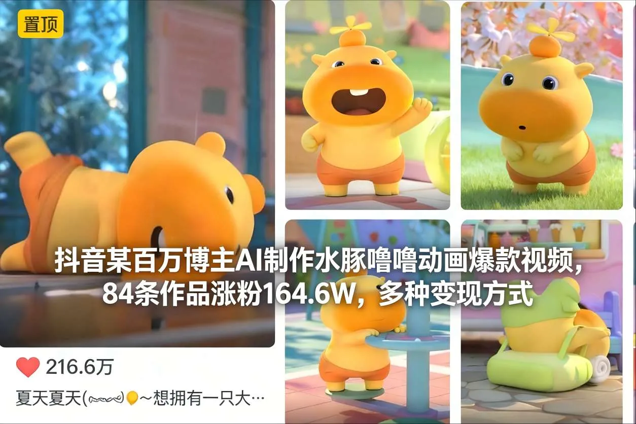 百万抖音博主AI制作水豚动画视频，涨粉164.6万，多变现途径-资源项目网