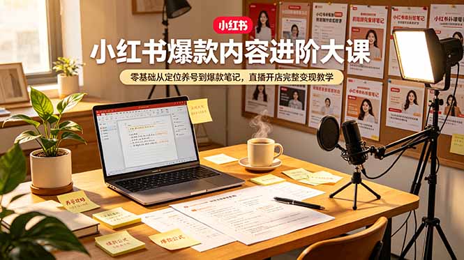 小红书爆款内容进阶大课：零基础到直播变现，完整教程-资源项目网