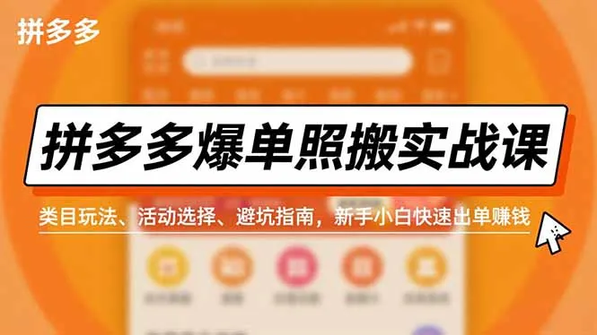 拼多多爆单实战课：类目玩法、活动选择与避坑指南，新手小白快速出单赚钱-资源项目网