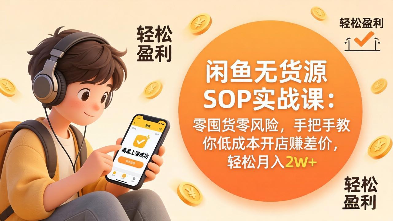 闲鱼无货源SOP实战课：零囤货零风险，手把手教你低成本开店赚差价，轻松月入2w+-资源项目网