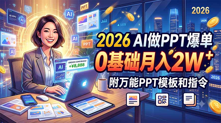 2026年AI制作PPT爆单，零基础月入2万，附万能模板和指令-资源项目网