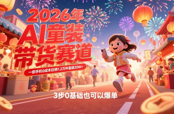 AI童装新春带货，一部手机0成本狂销1.2万件，3步0基础爆单-资源项目网