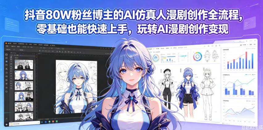 抖音80W粉丝博主AI仿真人漫剧创作全流程，零基础快速上手，AI漫剧变现技巧分享-资源项目网