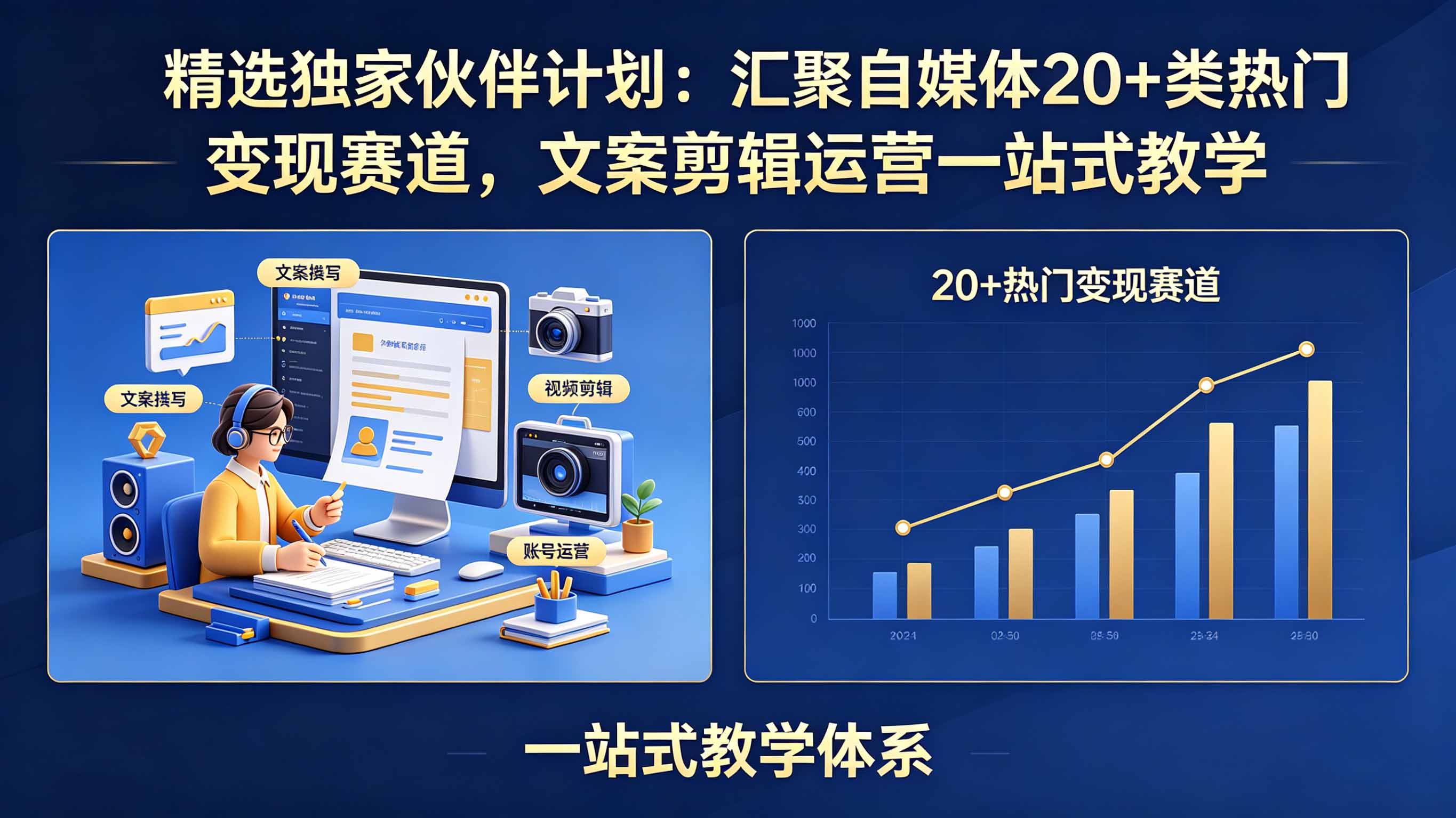 自媒体变现秘籍：独家伙伴计划，20+热门赛道文案剪辑运营一站式教学-资源项目网