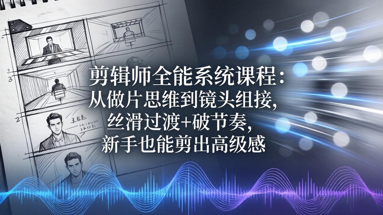 剪辑师全能系统课程：从做片思维到镜头组接，丝滑过渡+破节奏，新手也能剪出高级感-资源项目网