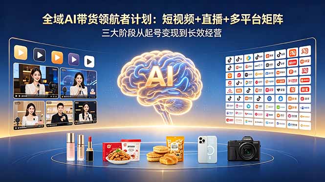全域AI带货领航者计划：短视频+直播+多平台矩阵，三大阶段从起号变现到长效经营-资源项目网