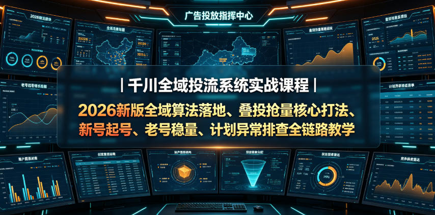 千川全域投流系统实战课程：2026新版算法落地、叠投抢量核心策略、新老号起号技巧、计划异常排查全流程教学-资源项目网