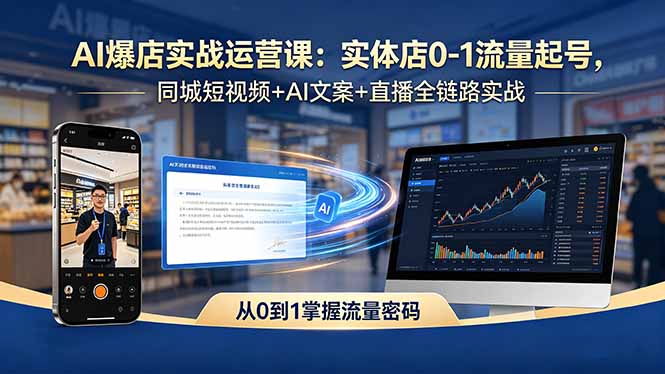 AI爆店实战运营课程：实体店流量起号，短视频+AI文案+直播全链路实操-资源项目网