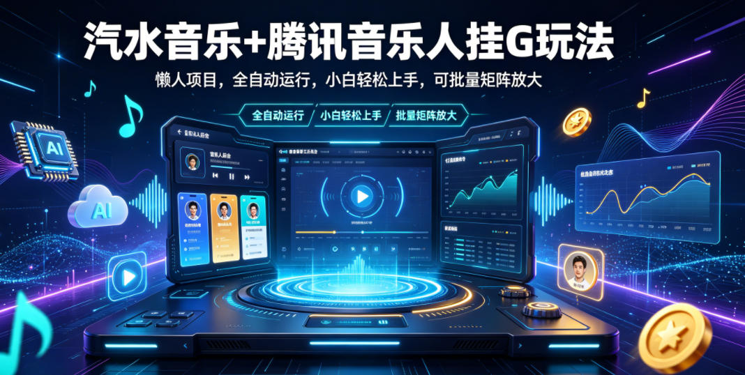 汽水音乐+腾讯音乐人挂G玩法,全自动运行,小白轻松上手,可批量矩阵放大【揭秘】-资源项目网
