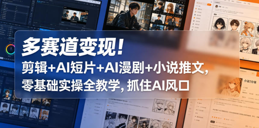 AI风口下，零基础剪辑+AI漫剧+小说推文教程：多赛道变现全攻略-资源项目网