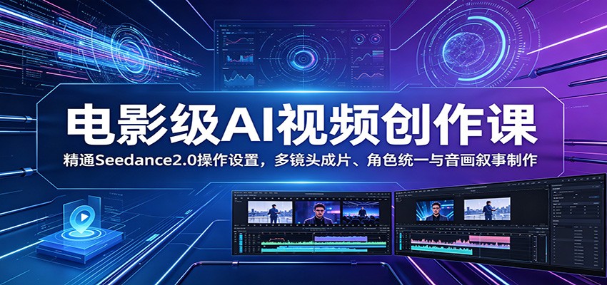 电影级AI视频创作课程：精通Seedance2.0操作设置，多镜头成片、角色统一与音画叙事制作-资源项目网