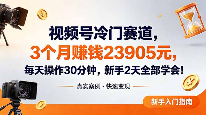 视频号冷门赛道，3个月变现23905元，新手2天学会，每天操作30分钟！-资源项目网