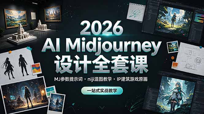 2026 AI Midjourney设计全套课程：MJ参数提示词、混图教学，IP建筑游戏原画实战教学-资源项目网