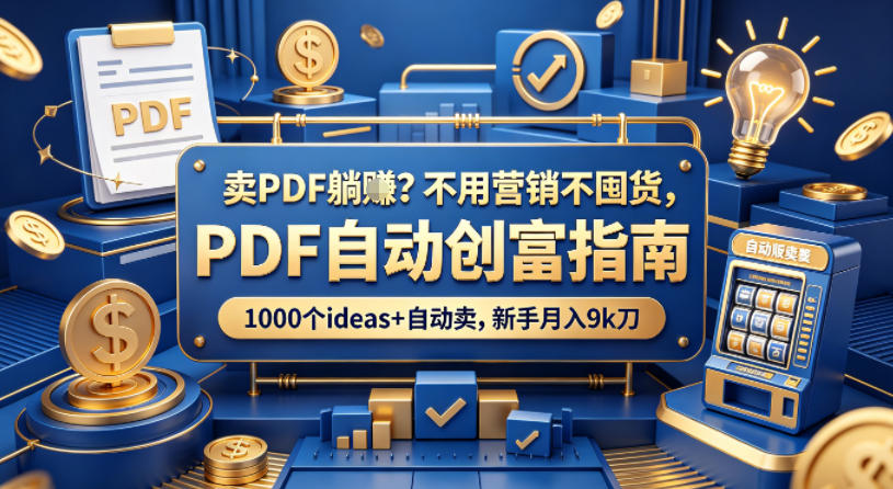PDF自动创富指南：无需营销与囤货，1000个盈利点子+自动销售，新手月入9K刀【双语字幕】-资源项目网