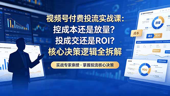 视频号付费投流实战课：5月策略解析：成本控制与流量放大，成交与ROI核心决策逻辑全拆解-资源项目网