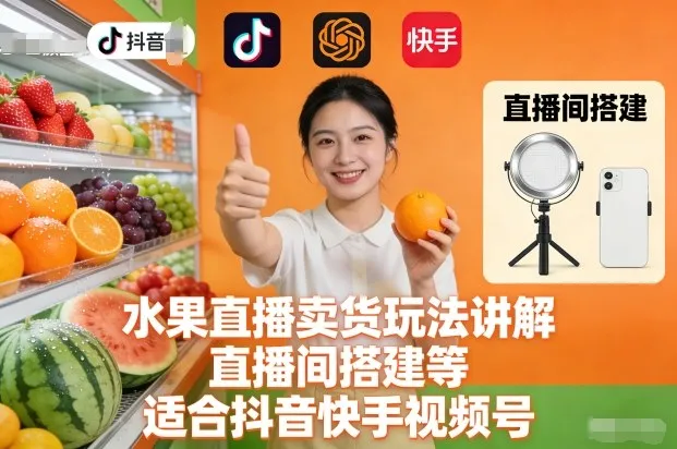 抖音快手视频号水果直播卖货技巧与直播间搭建指南-资源项目网