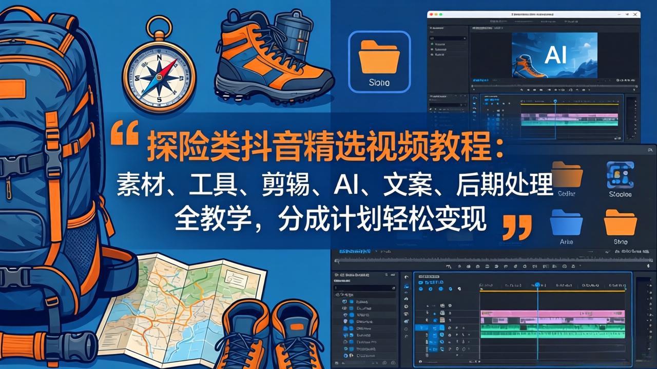 抖音探险类视频教程：素材、工具、剪辑、AI、文案、后期处理全攻略，分步骤变现指南-资源项目网