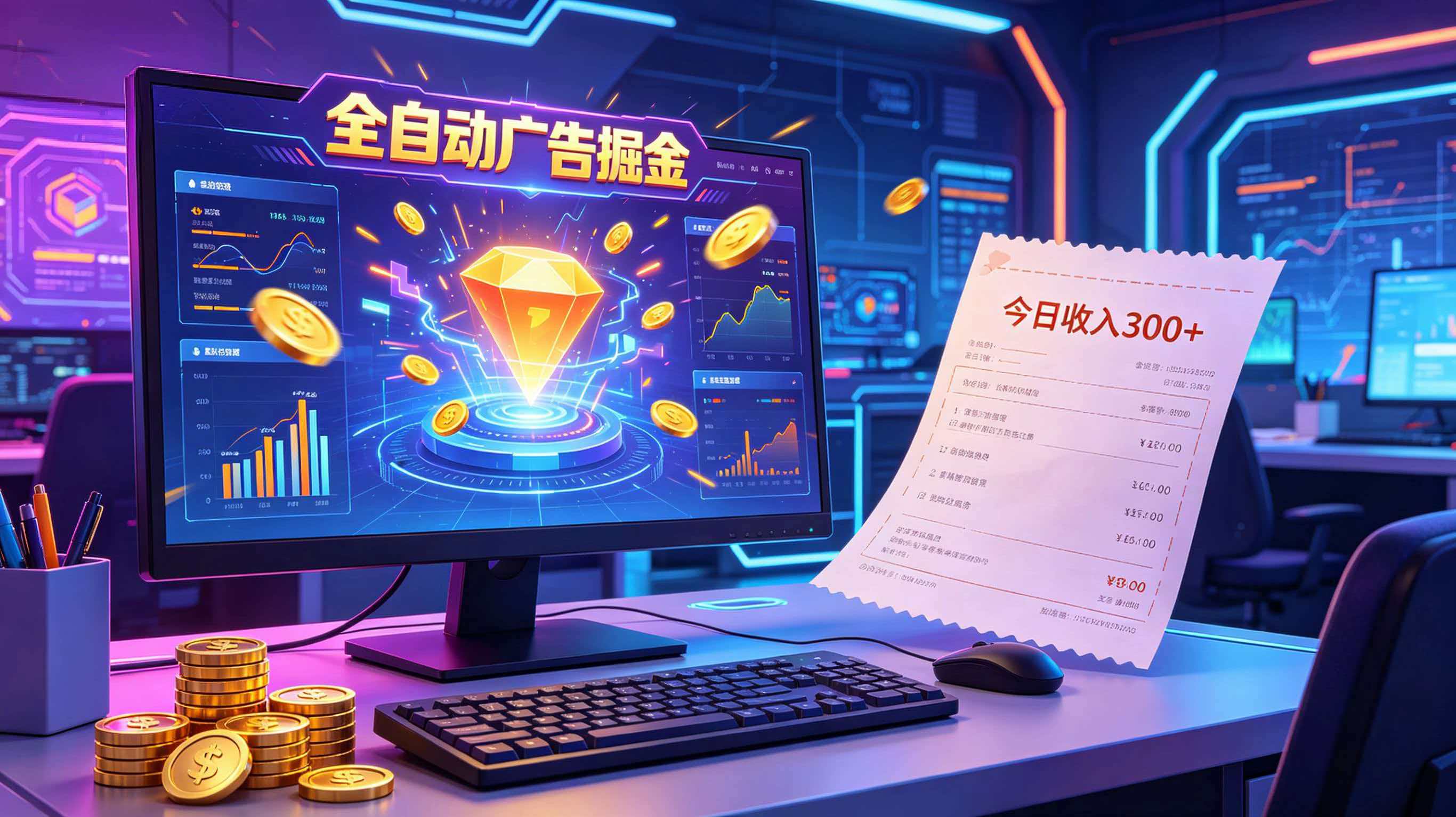 全自动广告收益日入300+，AI自动化操作，解放双手，时间自由，收益稳定。-资源项目网