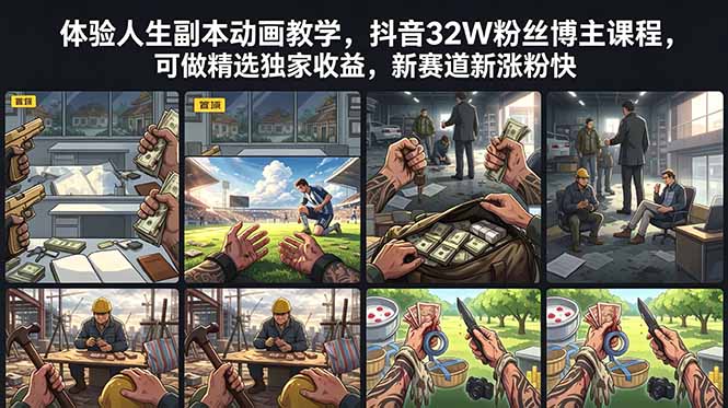 抖音32万粉丝博主分享人生副本动画教学,精选独家收益新赛道快速涨粉-资源项目网