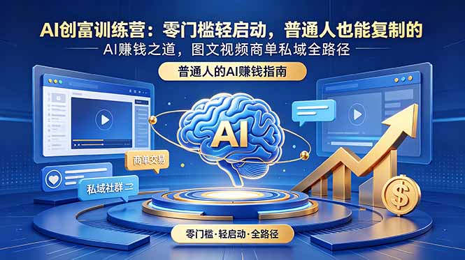 AI创富训练营：普通人也能复制的AI赚钱之道，零门槛启动，图文视频商单私域全路径-资源项目网