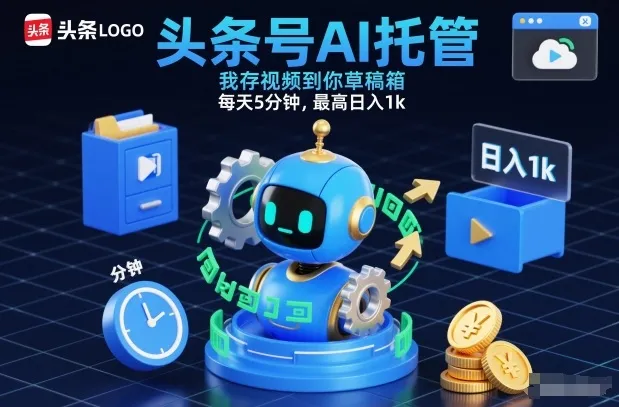 头条号AI托管：视频存草稿箱，每日5分钟，日入1000元【揭秘】-资源项目网