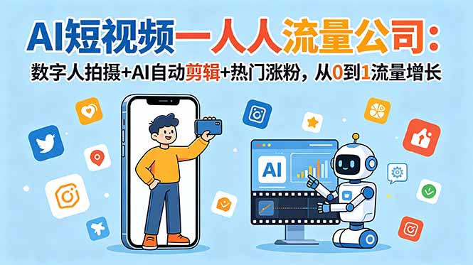 AI短视频流量增长：数字人拍摄+AI自动剪辑，0到1快速涨粉-资源项目网