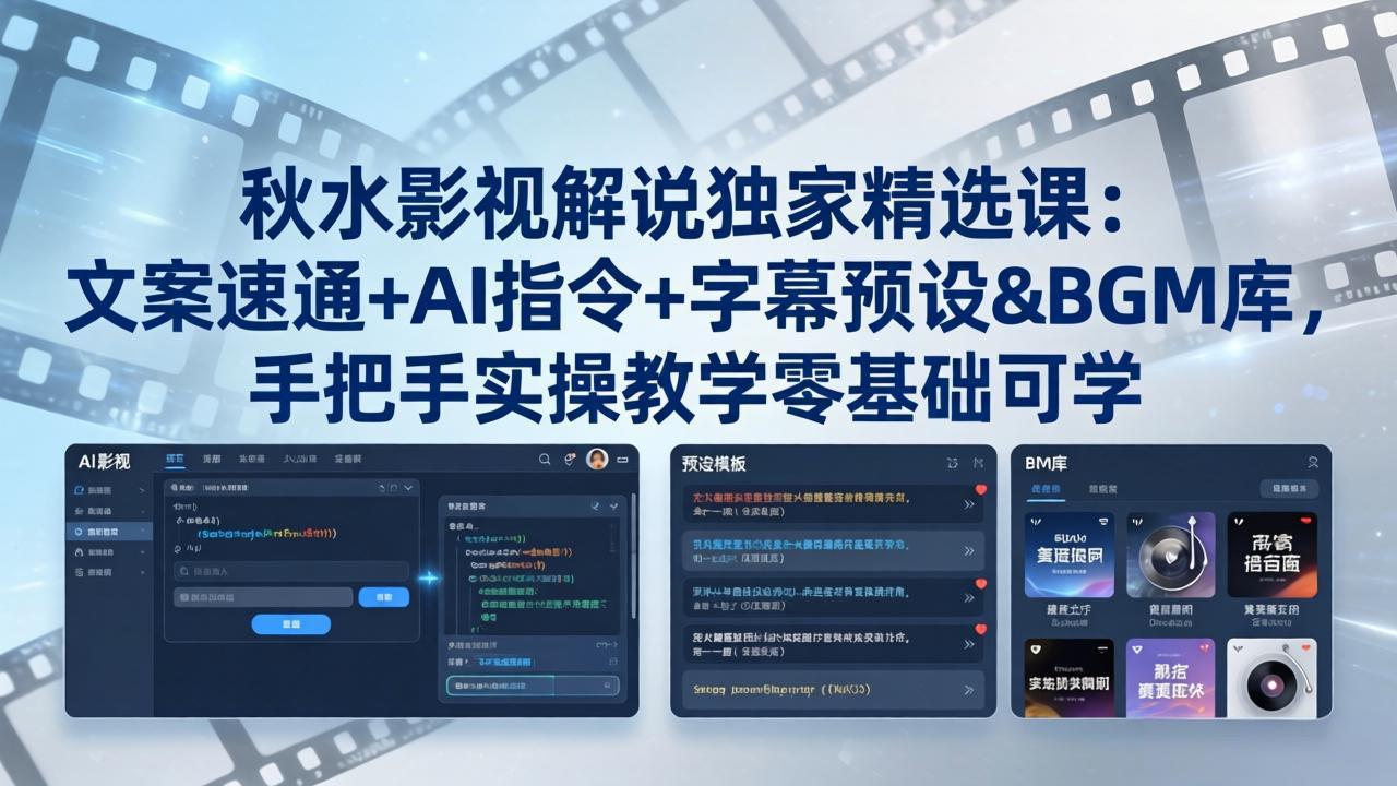 秋水影视解说：零基础学文案速通、AI指令、字幕预设与BGM库，实战教学-资源项目网