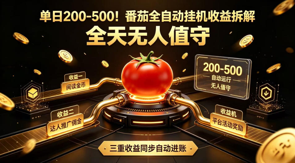 揭秘:单日收益200-500,番茄全自动挂G操作,全天无人值守,矩阵操作收益翻倍-资源项目网