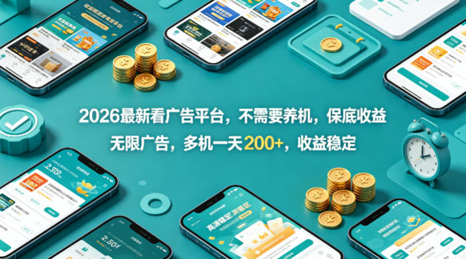 2026年最新看广告平台：无需养机，保底收益，无限广告，多机日赚200+，收益稳定【揭秘】-资源项目网