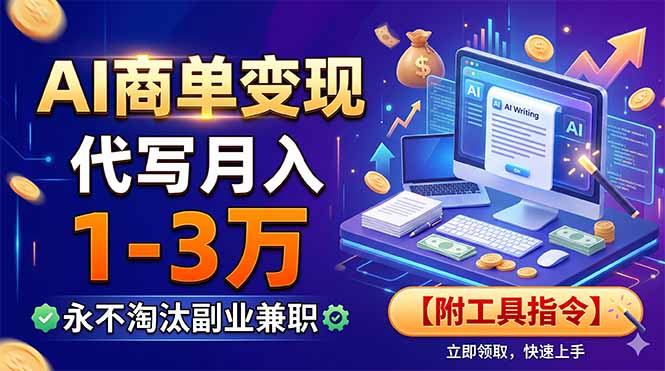 AI商单变现：月入1-3万的代写副业，永不淘汰【附工具指令】-资源项目网