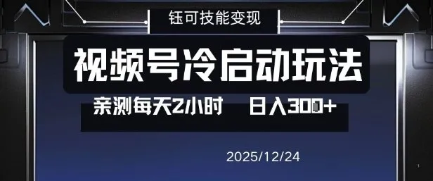 视频号冷启动赚钱攻略：每天2小时，0门槛副业，单号日入300+-资源项目网