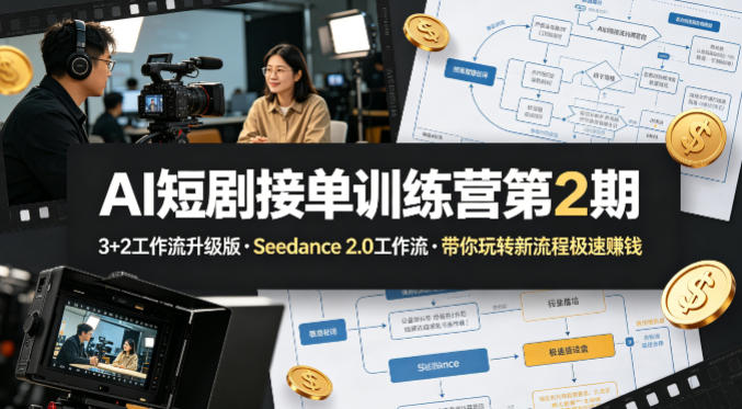 AI短剧接单训练营第2期：Seedance 2.0工作流，3+2升级版，快速赚钱新流程-资源项目网