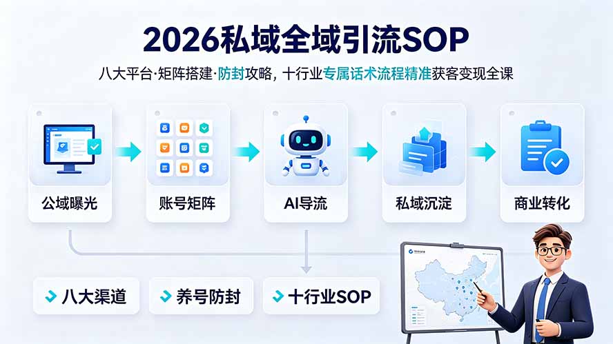 2026私域全域引流SOP：八大平台·矩阵搭建·防封攻略，十行业专属话术流程精准获客变现课程-资源项目网