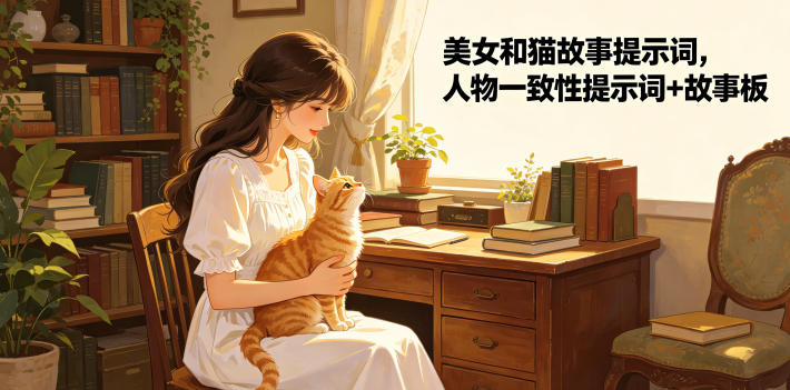 美女与猫故事创作指南:人物一致性提示词及故事板设计-资源项目网
