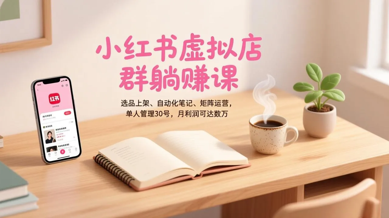 小红书虚拟店群躺赚课:选品上架、自动化笔记、矩阵运营,单人管理月利润可达数万-资源项目网