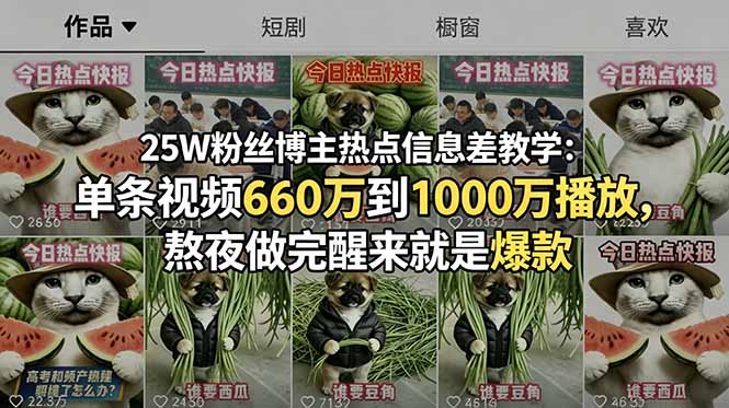 25万粉丝博主爆款视频制作秘籍：从660万到1000万播放，揭秘成功秘诀-资源项目网