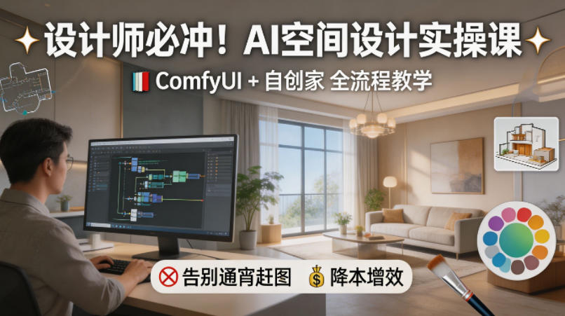 设计师必看!AI空间设计实操课,ComfyUI+自创家全教学,告别通宵赶图,降本增效-资源项目网