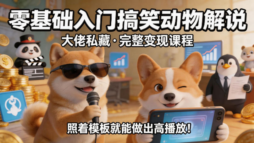 零基础搞笑动物解说变现课程，大佬私藏模板高播放-资源项目网