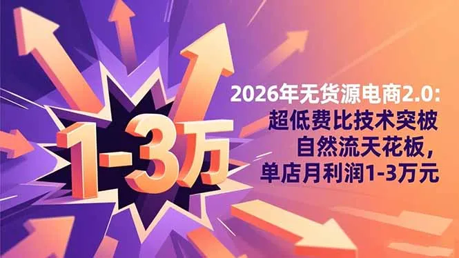 2026年无货源电商2.0：技术突破自然流量，单店月利润1-3万元-资源项目网